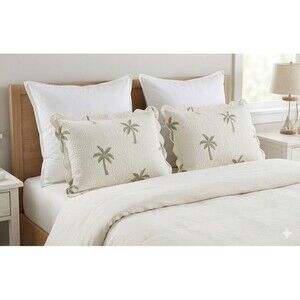 Waverly Pillow Shams Set of 2 Standard Tropical Sage Green Palm Tree Matelasse